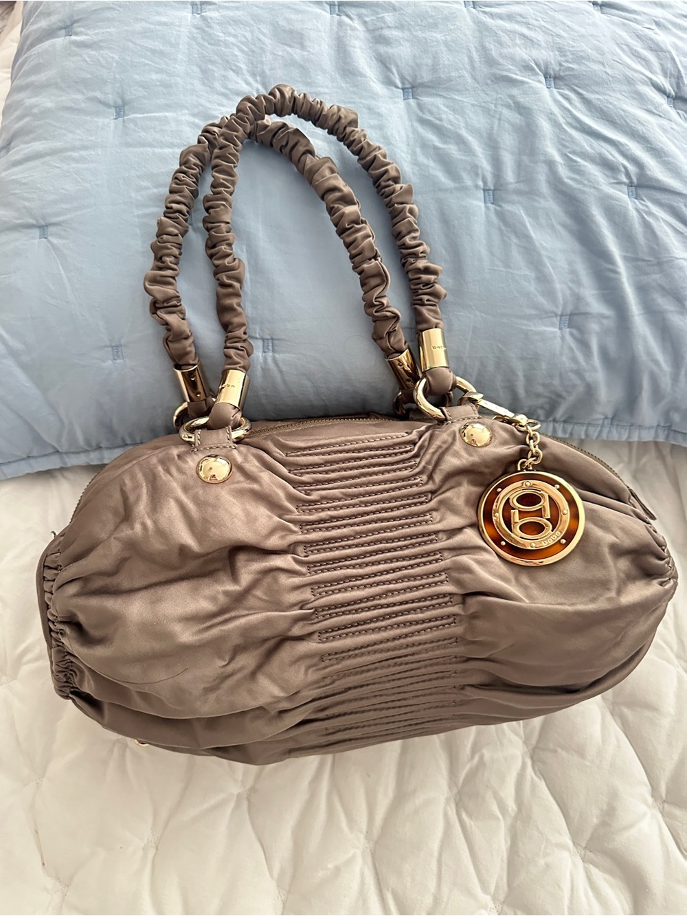 bebe military green Ruched Shoulder Bag with Gold Charm